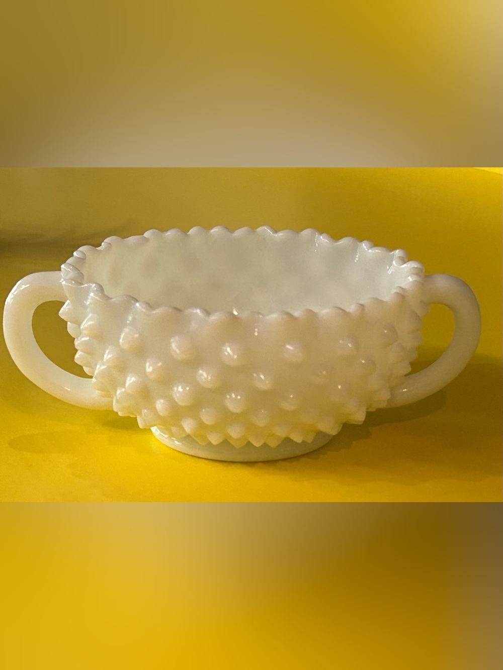 Vintage Fenton Hobnail Milk Glass Double Handled Bowl